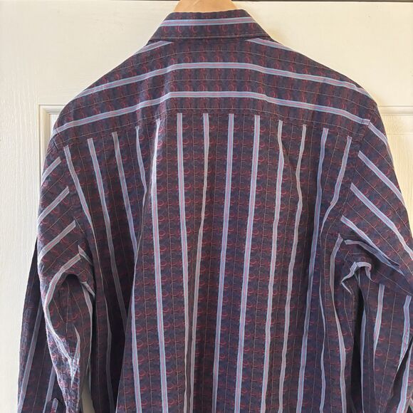 Robert Graham Men Dress Shirt Sized Med Purple Striped Flip Cuff Preppy Designer - Picture 12 of 16